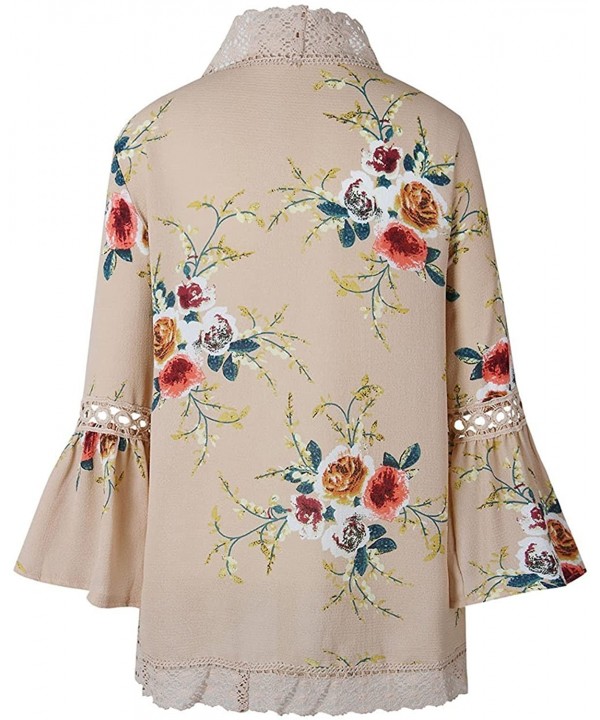 Women's S 3XL Floral Print Kimono Tops Cover Up Cardigans - Khaki - CM18CHU4R3Y $22.24-Cover-Ups