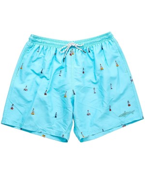 Men's Bimini Quick Dry Printed Short Swim Trunks - Lighthouse Light Blue - CG18DHO5NIE $10.30-Trunks