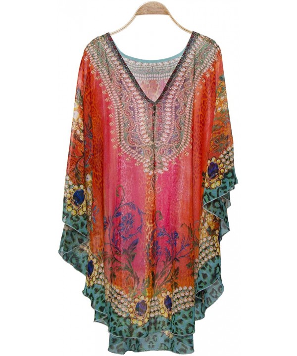 Women's Summer Animal Print Topper/Cover-Up/Poncho Rhinestone Studded Outwear Beachwear - Color 8 - C118O42Z266 $28.51-Cover-Ups