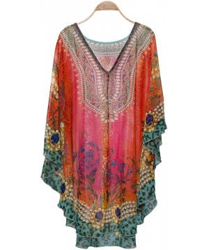 Women's Summer Animal Print Topper/Cover-Up/Poncho Rhinestone Studded Outwear Beachwear - Color 8 - C118O42Z266 $28.51-Cover-Ups