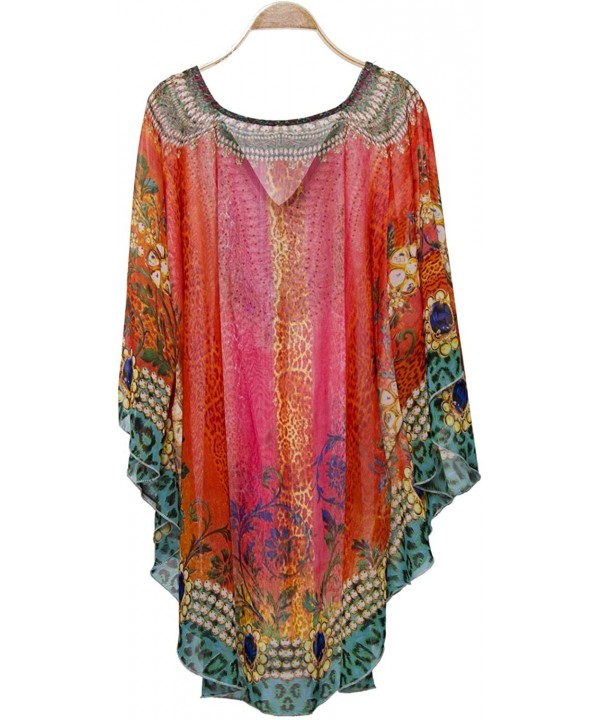 Women's Summer Animal Print Topper/Cover-Up/Poncho Rhinestone Studded Outwear Beachwear - Color 8 - C118O42Z266 $28.51-Cover-Ups