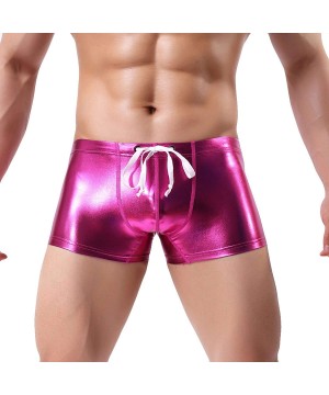 Mens Faux Leather Swimwear Trunks Boxer Shorts Underwear Wet Look Shorts Underpants Bathing Suit Beach Shorts - Pink - CE18OQ...