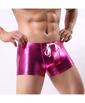 Mens Faux Leather Swimwear Trunks Boxer Shorts Underwear Wet Look Shorts Underpants Bathing Suit Beach Shorts - Pink - CE18OQ...