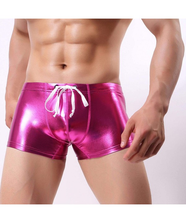 Mens Faux Leather Swimwear Trunks Boxer Shorts Underwear Wet Look Shorts Underpants Bathing Suit Beach Shorts - Pink - CE18OQ...