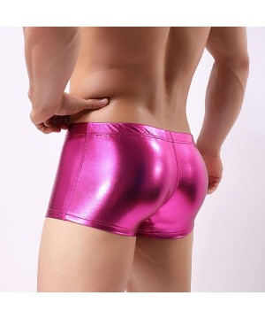 Mens Faux Leather Swimwear Trunks Boxer Shorts Underwear Wet Look Shorts Underpants Bathing Suit Beach Shorts - Pink - CE18OQ...