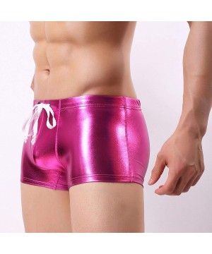 Mens Faux Leather Swimwear Trunks Boxer Shorts Underwear Wet Look Shorts Underpants Bathing Suit Beach Shorts - Pink - CE18OQ...