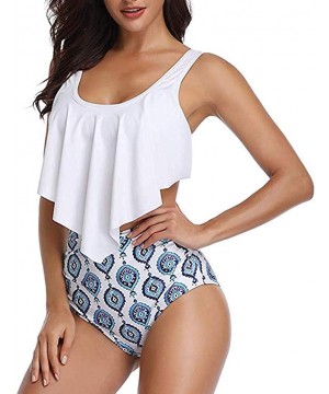 Two Piece Swimsuits for Women Plus Size Sexy Backless Halter Floral Printed Swimwear Set - Zc-blue - CG196DE4Z2Y $16.09-Bottoms