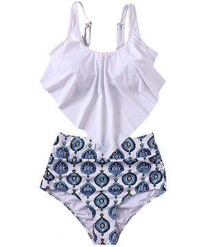 Two Piece Swimsuits for Women Plus Size Sexy Backless Halter Floral Printed Swimwear Set - Zc-blue - CG196DE4Z2Y $16.09-Bottoms