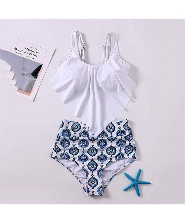 Two Piece Swimsuits for Women Plus Size Sexy Backless Halter Floral Printed Swimwear Set - Zc-blue - CG196DE4Z2Y $16.09-Bottoms