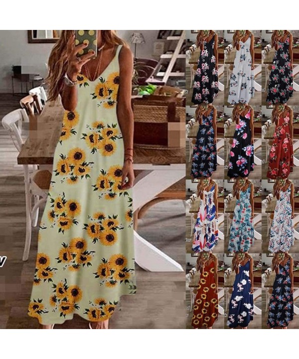 Cami Tank Dresses for Women Elegant Summer V Neck Floral Maxi Dress Sleeveless Long Dresses Beach Sundress - CP190NWGNUT $22....