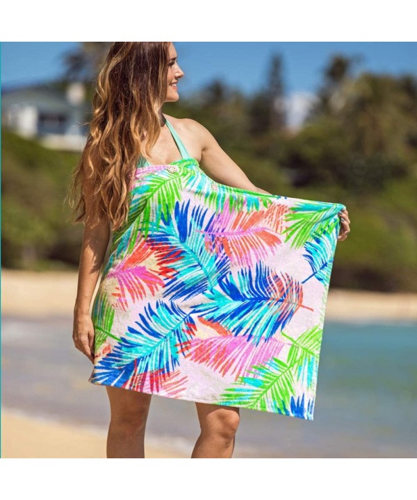 Women's Beach Towel Swimsuit Cover-up Wrap All-in-One - Bright Palms on Blush - C11965ODC28 $38.94-Cover-Ups