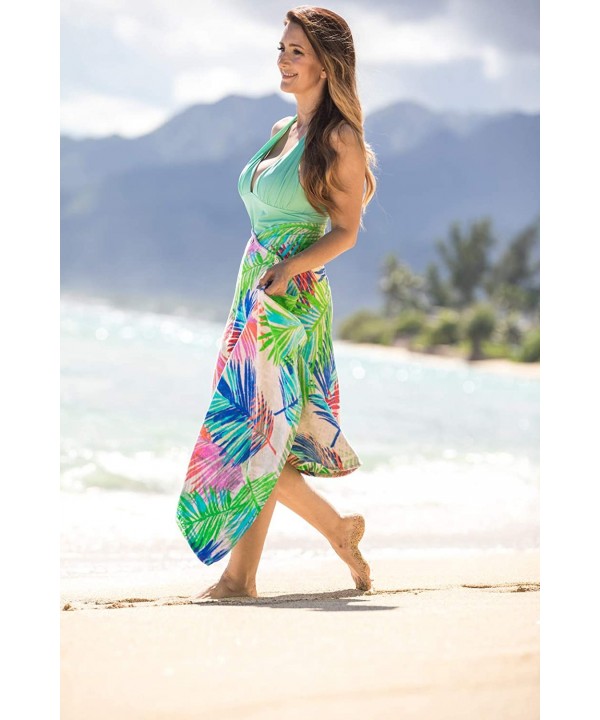 Women's Beach Towel Swimsuit Cover-up Wrap All-in-One - Bright Palms on Blush - C11965ODC28 $38.94-Cover-Ups