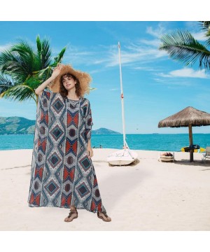 Floral Swimsuit Cover Ups for Women Summer V Neck Bathing Suit Cover Ups for Swimwear - 8052-red&navy - CK18R7MN9GE $22.48-Co...