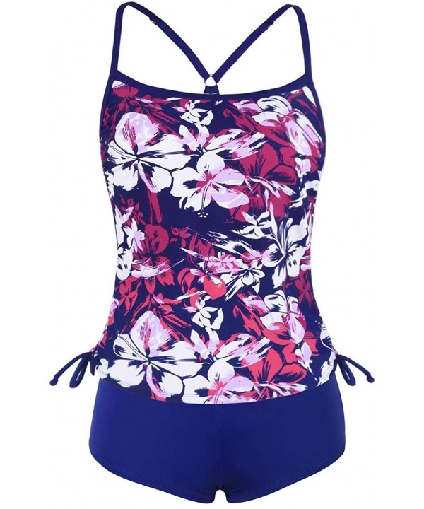 Women's Two Piece Swimsuits Tankini Top with Boyshorts Swimwear Set - Foral/Red - CK18O2G93AD $25.65-Sets