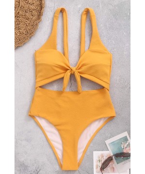 Womens One Piece Swimsuits Tie Knot Tummy Control Bathing Suits Cut Out High Waisted Monokini - Yellow - CN196D2WWWA $29.58-O...