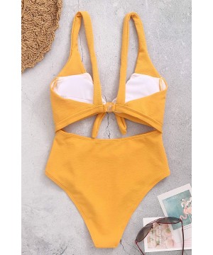 Womens One Piece Swimsuits Tie Knot Tummy Control Bathing Suits Cut Out High Waisted Monokini - Yellow - CN196D2WWWA $29.58-O...