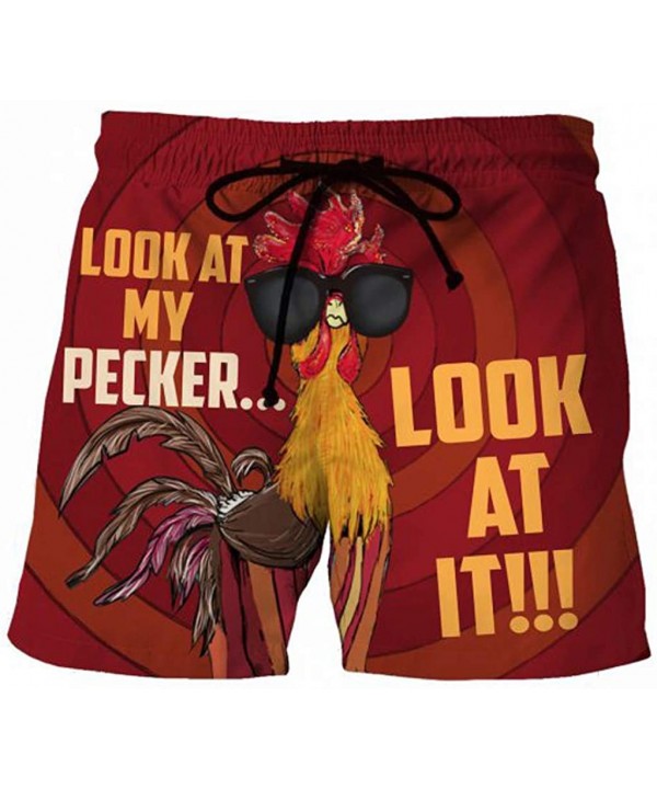 Men's Summer Holiday Drawstring Shorts Casual Cock Printed Beach Pants Swim Trunks-Look at My Pecker-Look at IT - G-red - C21...