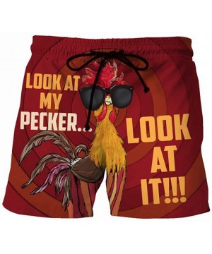 Men's Summer Holiday Drawstring Shorts Casual Cock Printed Beach Pants Swim Trunks-Look at My Pecker-Look at IT - G-red - C21...