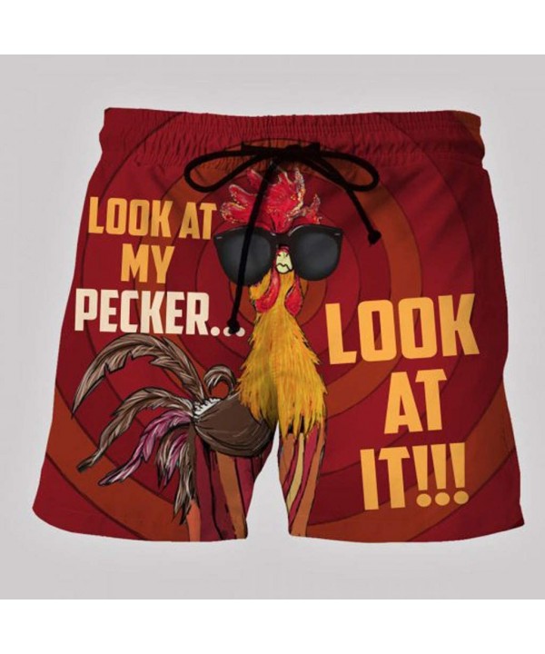 Men's Summer Holiday Drawstring Shorts Casual Cock Printed Beach Pants Swim Trunks-Look at My Pecker-Look at IT - G-red - C21...