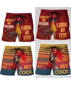 Men's Summer Holiday Drawstring Shorts Casual Cock Printed Beach Pants Swim Trunks-Look at My Pecker-Look at IT - G-red - C21...