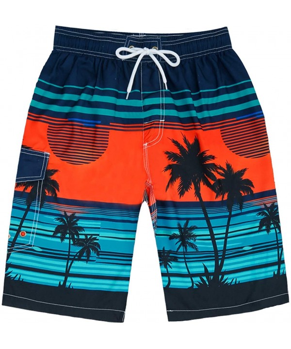 Funny Novelty Swimwear for Men Boys Quick Dry Swim Trunks Beach Shorts Cargo Bathing Suits Mesh Lining - Navy-coconut Tree Be...