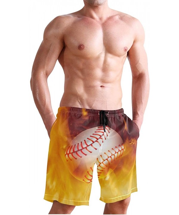 Men's Swim Trunks Christmas Plaid Painting Quick Dry Beach Board Shorts with Pockets - Fire Baseball - CJ18QRU2H0M $30.17-Boa...