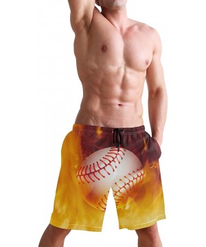 Men's Swim Trunks Christmas Plaid Painting Quick Dry Beach Board Shorts with Pockets - Fire Baseball - CJ18QRU2H0M $30.17-Boa...