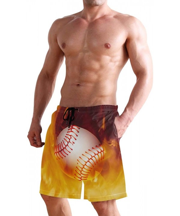 Men's Swim Trunks Christmas Plaid Painting Quick Dry Beach Board Shorts with Pockets - Fire Baseball - CJ18QRU2H0M $30.17-Boa...