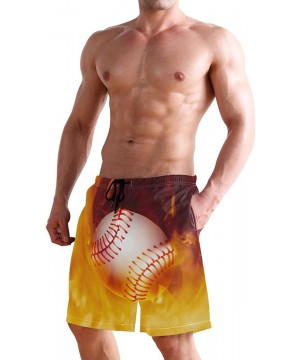 Men's Swim Trunks Christmas Plaid Painting Quick Dry Beach Board Shorts with Pockets - Fire Baseball - CJ18QRU2H0M $30.17-Boa...