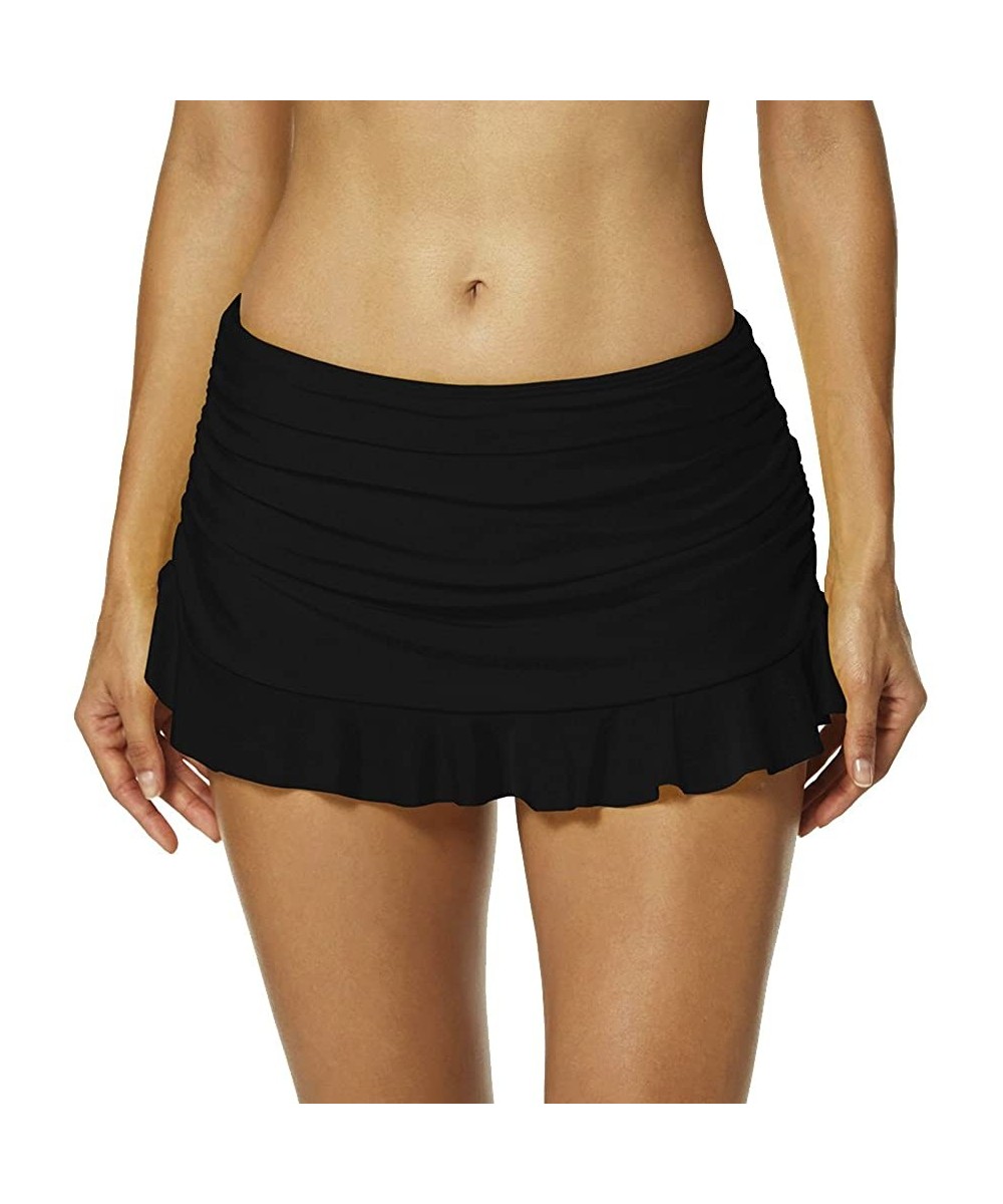 Swim Skirt - Ruched Bikini Bottom Bathing Suit for Women - Black - CN18HCUTMN9 $13.52-Tankinis