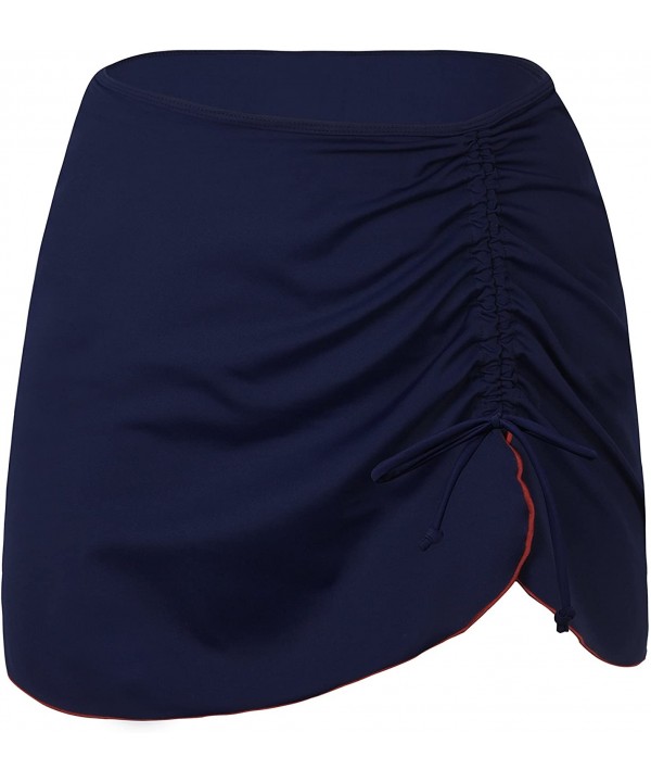 Women's Swim Skirted Ruffle Skort Bikini Swimsuit with Brief - Navy&red - CZ18ET63XIG $11.20-Bottoms