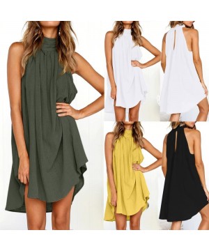 Summer Dresses for Women Casual Halter Neck Beach Cover Up Swing Dress Swing T-Shirt Loose Dress - Black - C418OT9G78G $14.62...