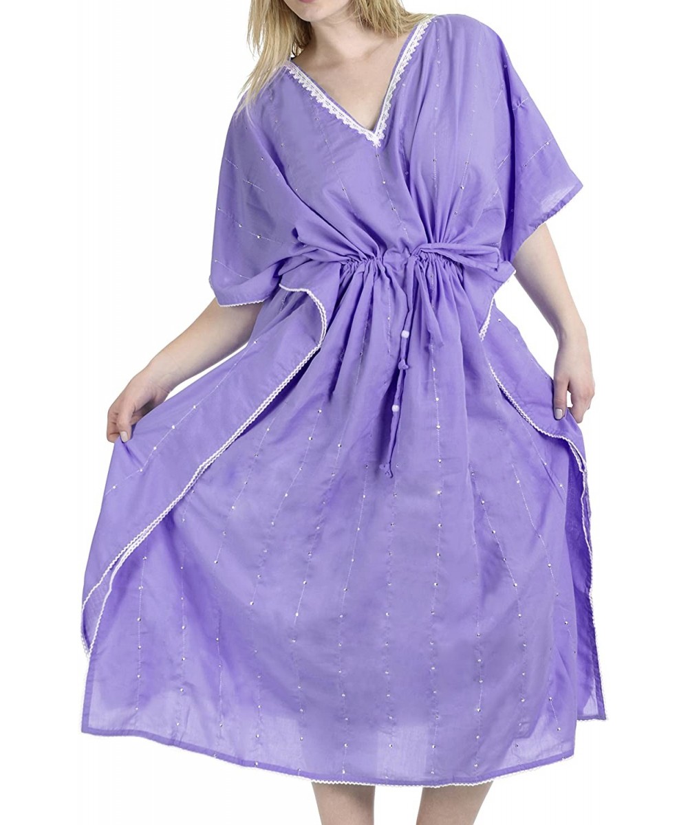 Women's Long Caftan Swimsuit Cover Ups Night Casual Dress Embroidered - Autumn Violet_u489 - CN11HALYET1 $21.84-Cover-Ups