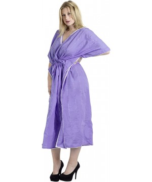 Women's Long Caftan Swimsuit Cover Ups Night Casual Dress Embroidered - Autumn Violet_u489 - CN11HALYET1 $21.84-Cover-Ups