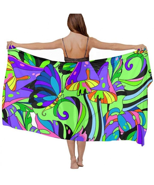 Women Chiffon Scarf Shawl Wrap Sunscreen Beach Swimsuit Bikini Cover Up - Trippy Smoke Mushroom and Butterfly - C819CA0NYSI $...