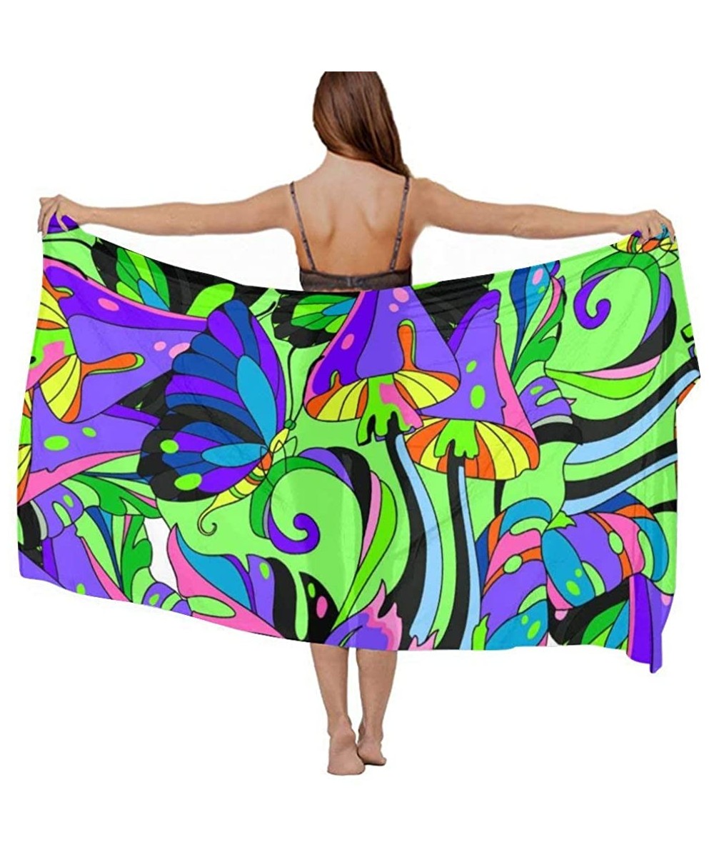 Women Chiffon Scarf Shawl Wrap Sunscreen Beach Swimsuit Bikini Cover Up - Trippy Smoke Mushroom and Butterfly - C819CA0NYSI $...