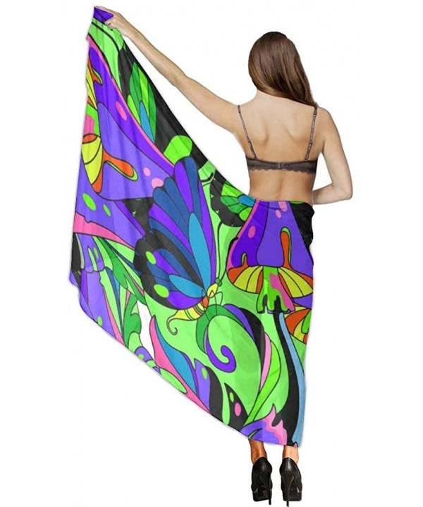 Women Chiffon Scarf Shawl Wrap Sunscreen Beach Swimsuit Bikini Cover Up - Trippy Smoke Mushroom and Butterfly - C819CA0NYSI $...