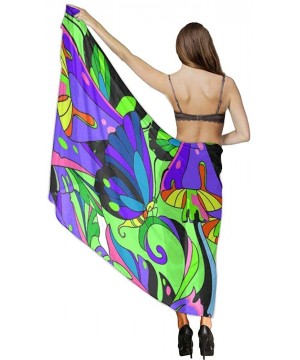 Women Chiffon Scarf Shawl Wrap Sunscreen Beach Swimsuit Bikini Cover Up - Trippy Smoke Mushroom and Butterfly - C819CA0NYSI $...