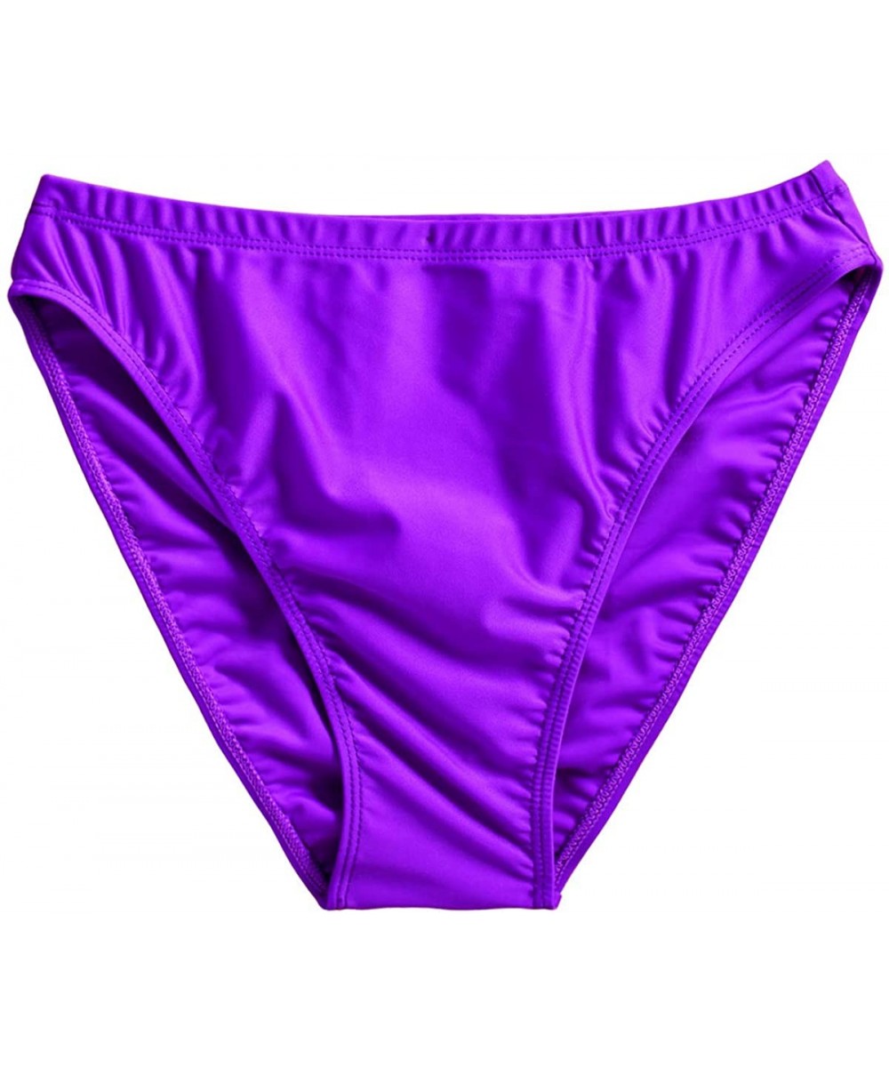 Women Full Coverage Solid Bikini Bottom Swimsuit Mid Rise High Cut Spandex Swim Dance Gym Briefs - Purple - CS12LKGUOFZ $11.5...