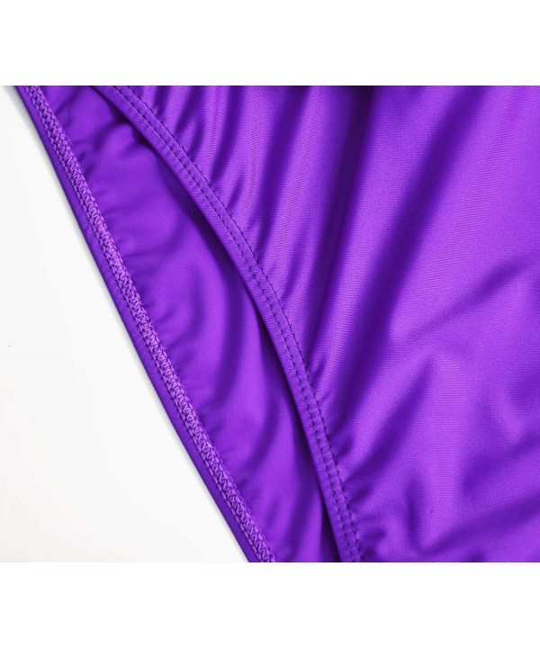 Women Full Coverage Solid Bikini Bottom Swimsuit Mid Rise High Cut Spandex Swim Dance Gym Briefs - Purple - CS12LKGUOFZ $11.5...