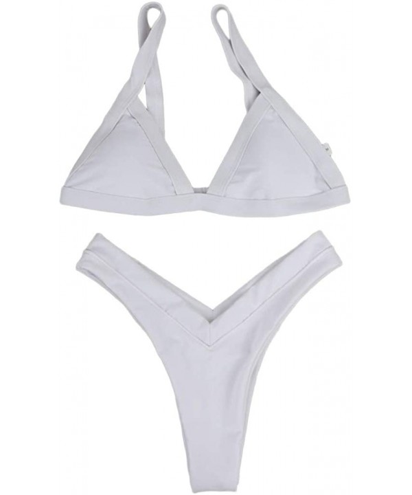 2019 Charming Women Triangle Bra Bikini Set High Waist Thong Swimsuit - White - CR18M70OK3Z $11.25-Sets