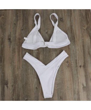 2019 Charming Women Triangle Bra Bikini Set High Waist Thong Swimsuit - White - CR18M70OK3Z $11.25-Sets