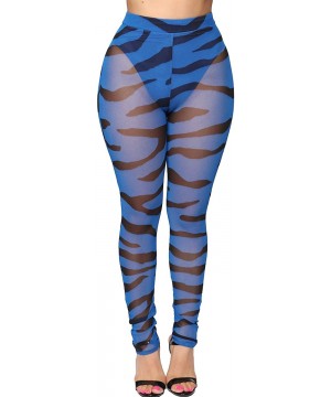 Women's Sexy Perspective Sheer Mesh Pants See Through Bikini Bottom Cover up Party Clubwear Pants - Zebra-blue - CC18XNG6ZKK ...