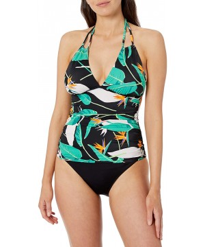 Women's Swimwear Convertible Halter Neck Tankini Top - Black Jungle Print - CX182L8EYXZ $11.09-Tankinis