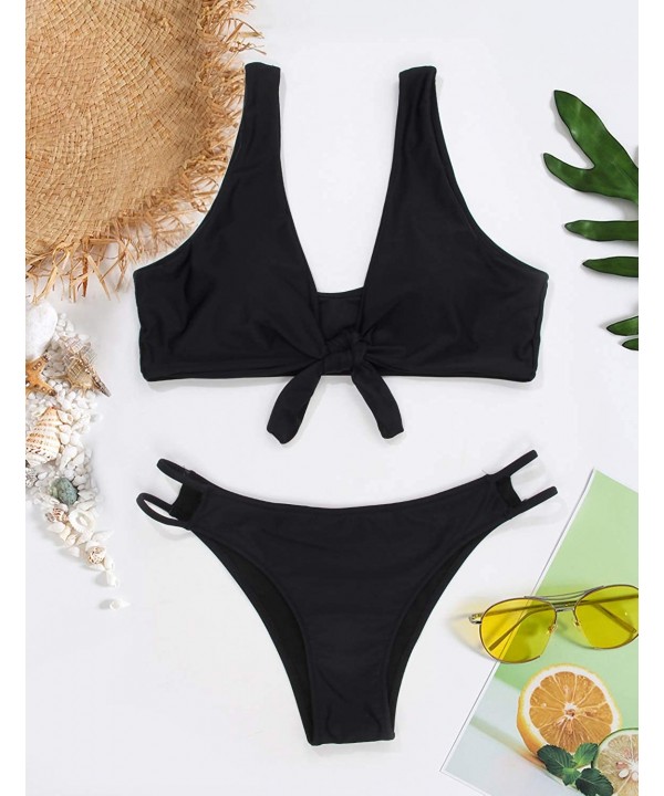 Women's Sexy Detachable Padded Cutout Push Up Striped Bikini Set Two Piece Swimsuit - Black - CH18LL9HS09 $30.79-Sets