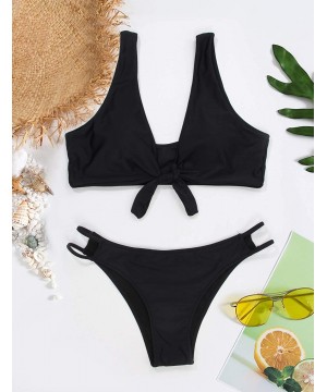 Women's Sexy Detachable Padded Cutout Push Up Striped Bikini Set Two Piece Swimsuit - Black - CH18LL9HS09 $30.79-Sets