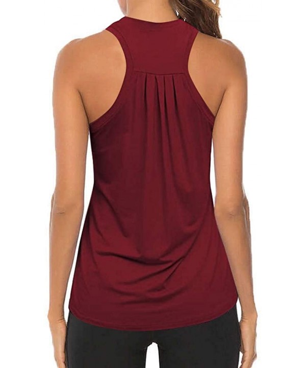 Women Workout Tops Mesh Racerback Tank Yoga Shirts Gym Clothes - D1-wine - CV19CGTCD9G $29.51-Tops