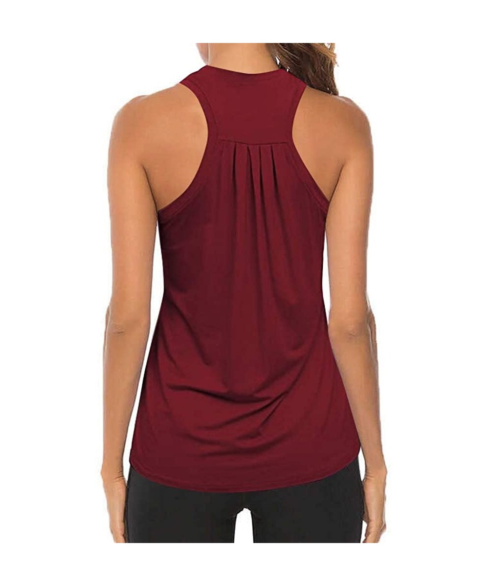 Women Workout Tops Mesh Racerback Tank Yoga Shirts Gym Clothes - D1-wine - CV19CGTCD9G $29.51-Tops