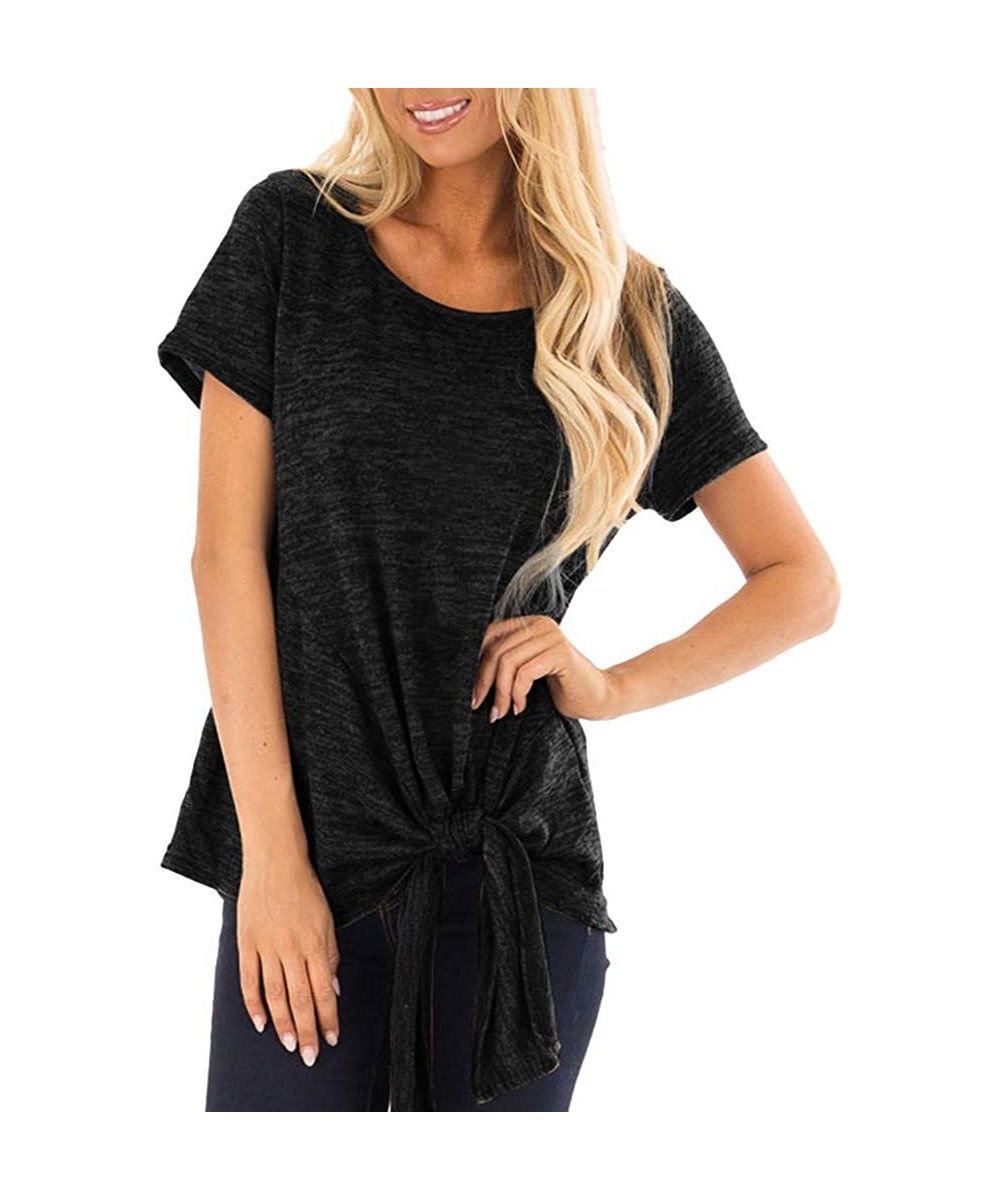 Women's Comfy Casual Long Sleeve Side Twist Knotted Tops Blouse Tunic T Shirts - Black - CE195NHG92O $12.80-Tops