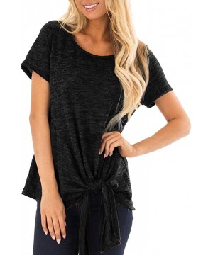 Women's Comfy Casual Long Sleeve Side Twist Knotted Tops Blouse Tunic T Shirts - Black - CE195NHG92O $12.80-Tops